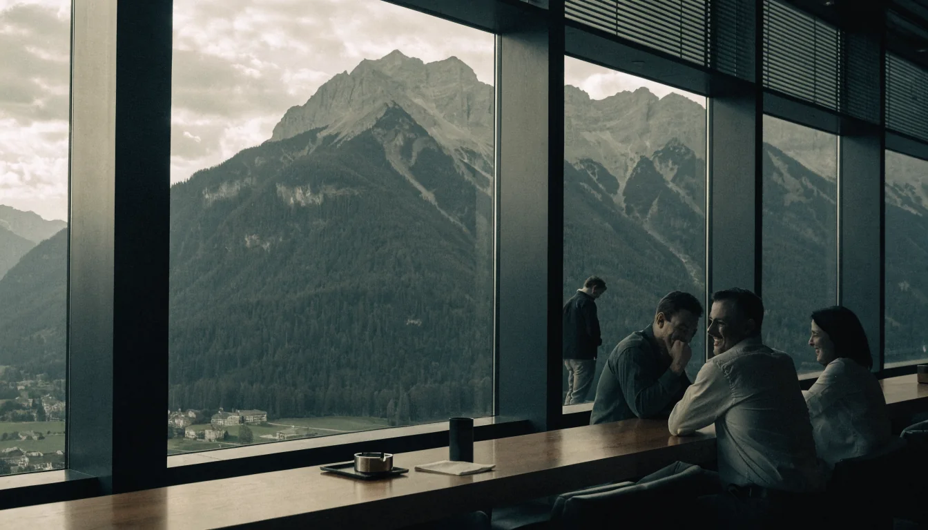 Schweizer Casino-Lounge mit Alpenblick und freundlichen Gästen
