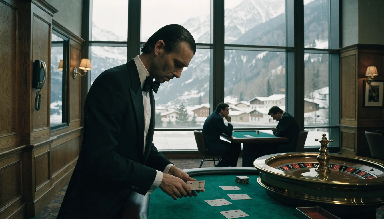 Modernes Schweizer Casino mit Alpine Hintergrund und eleganter Innenausstattung